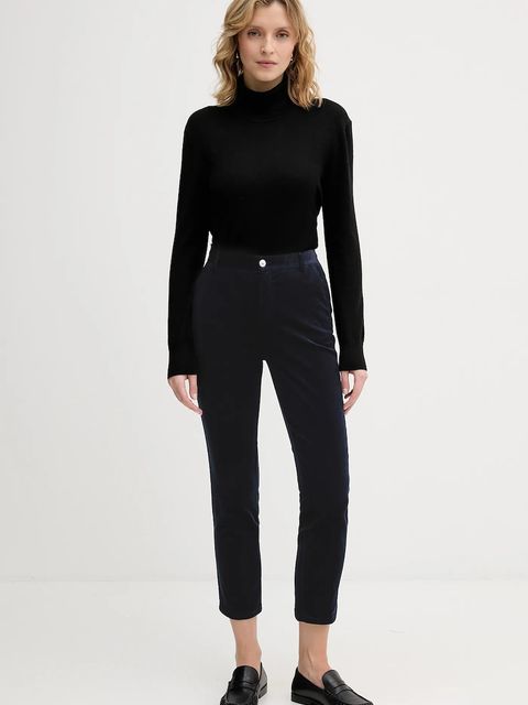 United Colors of Benetton spodnie sztruksowe kolor granatowy fason cygaretki high waist 4MIQDF07W - zdjęcie produktu nr 2