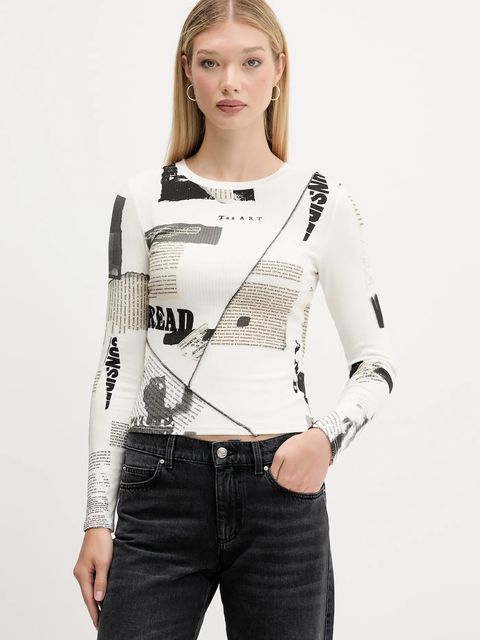 Desigual longsleeve NEWSPAPER kolor beżowy 25WWTK25 - zdjęcie produktu nr 1