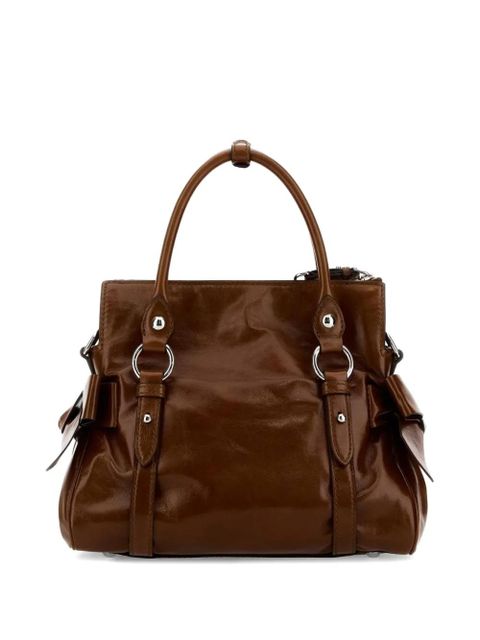 Miu Miu bow-embellished logo-embossed leather tote bag - Brown - zdjęcie produktu nr 2