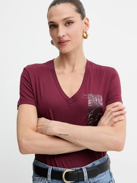 Armani Exchange t-shirt bawełniany damski kolor bordowy XW001358 AF10356 - zdjęcie produktu nr 1