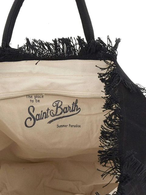 MC2 Saint Barth Vanity rhinestone-logo fringed tote bag - Black