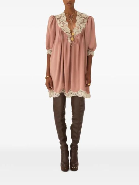 Chloé lace-trim silk dress - Pink - zdjęcie produktu nr 2