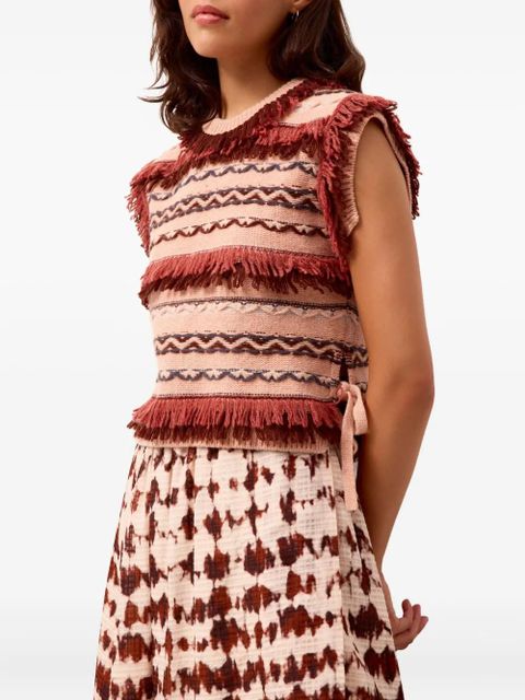 Marie Oliver Desmond fringed wool vest - Red