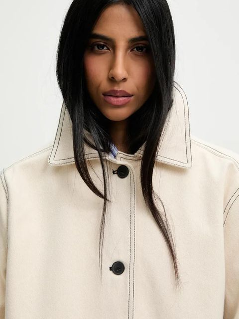 Answear.LAB kurtka koszulowa bawełniana kolor beżowy przejściowa