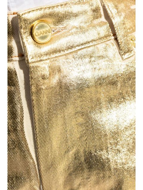 GANNI metallic-effect cotton jeans - Gold