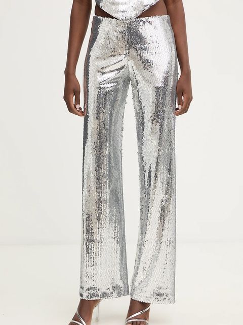Haveone spodnie damskie kolor srebrny szerokie high waist PGE-P259 - zdjęcie produktu nr 1