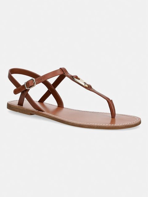 Tommy Hilfiger sandały na płaskim obcasie damskie skórzane LEATHER THONG SANDAL - zdjęcie produktu nr 1