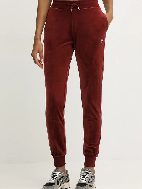Guess spodnie dresowe welurowe COUTURE damskie kolor bordowy gładkie V3BB27 K0232 - zdjęcie produktu nr 1
