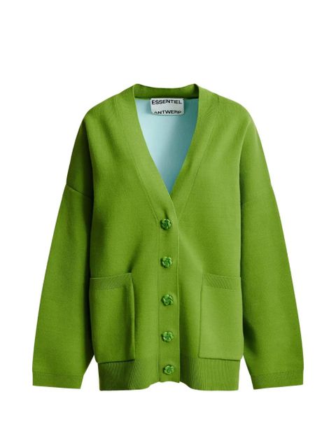 Essentiel Antwerp flower-button patch-pocket cardigan - Green - zdjęcie produktu nr 1