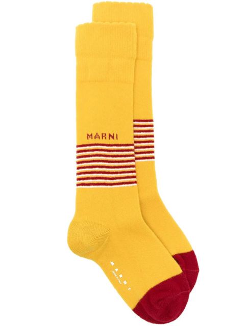 Marni logo-jacquard striped socks - Yellow