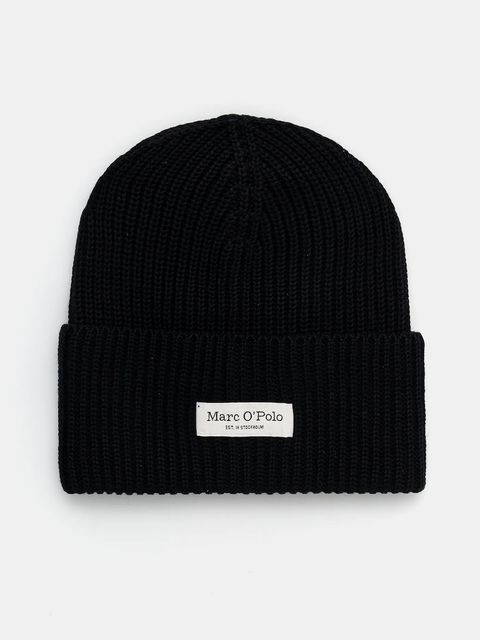 Marc O'Polo czapka bawełniana kolor czarny z cienkiej dzianiny bawełniana M09605901141 - zdjęcie produktu nr 1