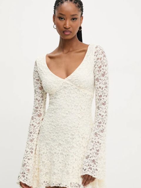 Answear.LAB sukienka kolor beżowy mini rozkloszowana