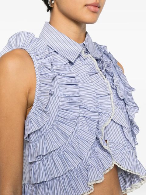 SANDRO striped-pattern ruffled blouse - Blue