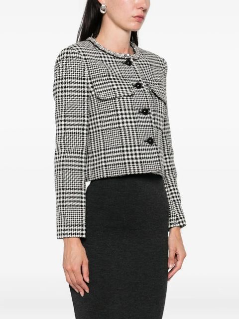 Self-Portrait embellished-collar houndstooth jacket - Black