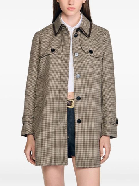SANDRO pleated-panel single-breasted coat - Brown