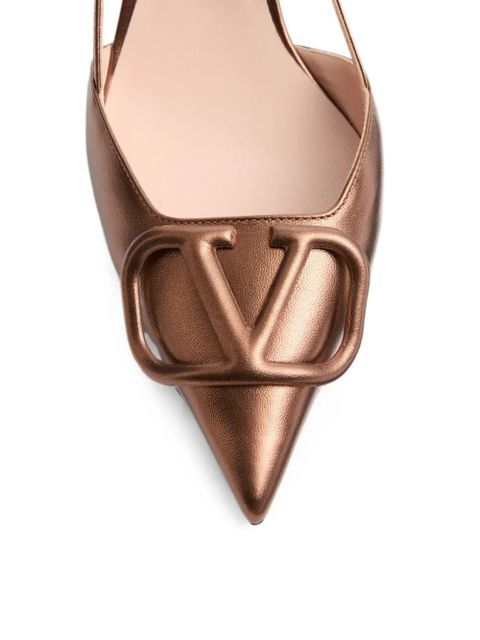 Valentino Garavani VLogo Signature slingback pumps in laminated nappa-leather 80mm - Brown