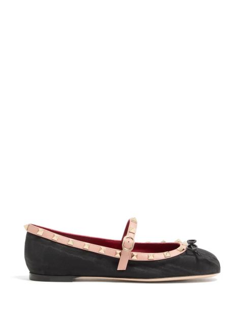 Valentino Garavani rockstud Mary-Jane ballerina in Moiré fabric 05mm - Black - zdjęcie produktu nr 1