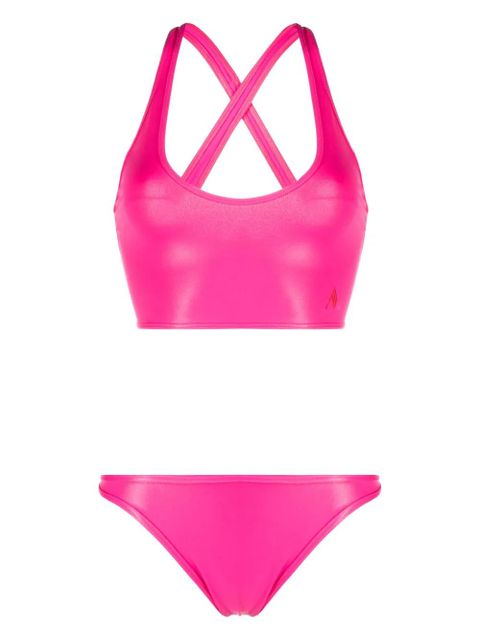 The Attico logo-embroidered crossover-strap bikini - Pink - zdjęcie produktu nr 1