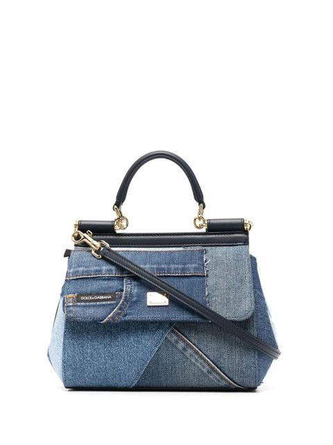 Dolce & Gabbana small Sicily patchwork denim shoulder bag - Blue - zdjęcie produktu nr 1