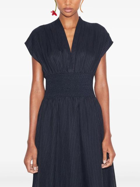Tory Burch pinstripe-pattern smocked midi dress - Blue
