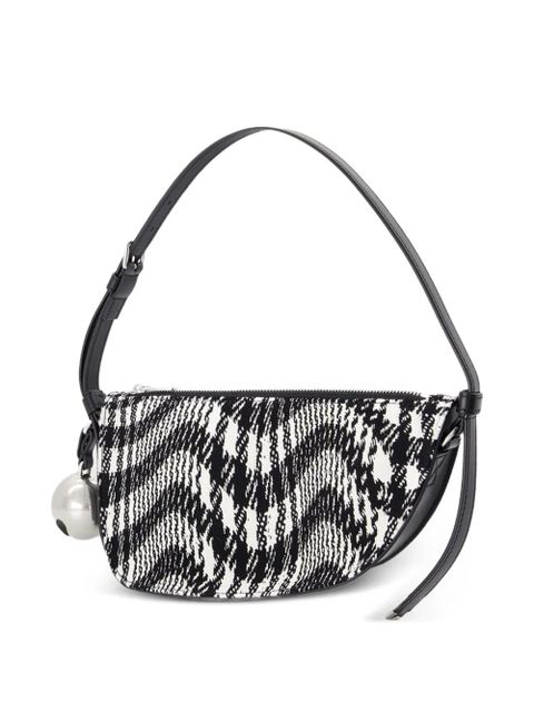 Burberry Mini Shield houndstooth-pattern half-moon bag - Black - zdjęcie produktu nr 1