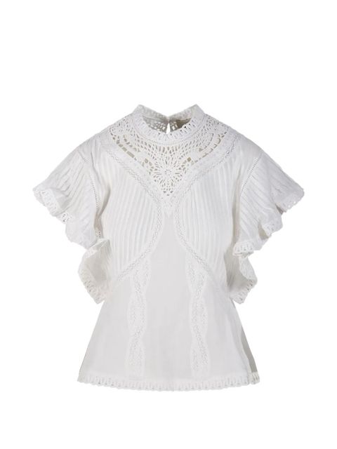 FARM Rio lace-embroidered pleated top - White - zdjęcie produktu nr 1