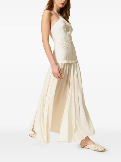 TWINSET embroidered halterneck dress - Neutrals