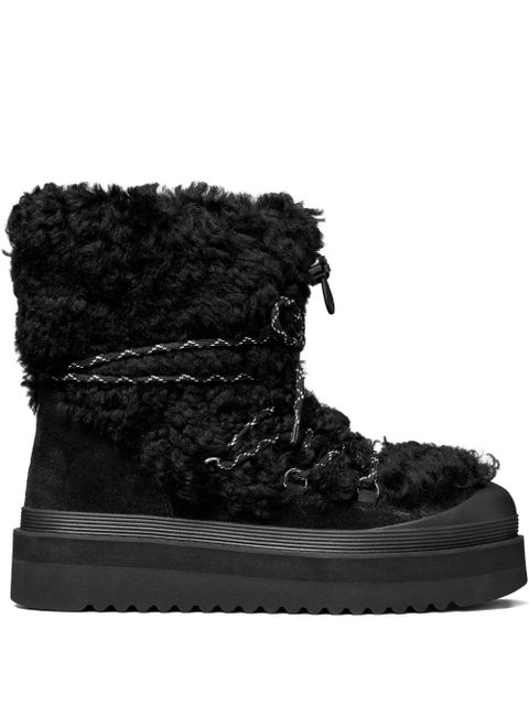 Tory Burch 40mm shearling lace-up mellow boots - Black - zdjęcie produktu nr 1