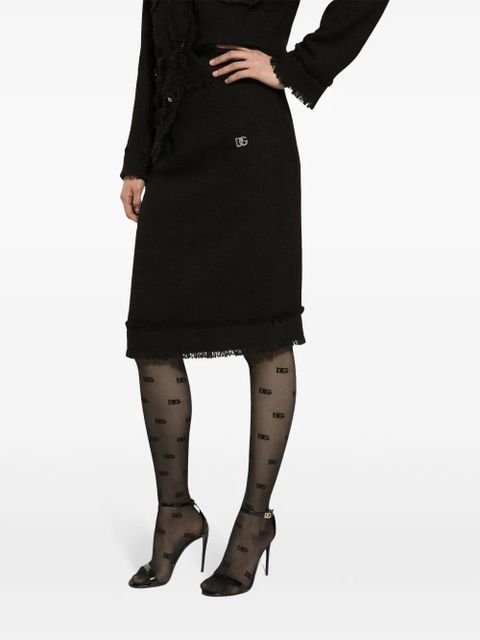 Dolce & Gabbana DG-plaque tweed midi skirt - Black