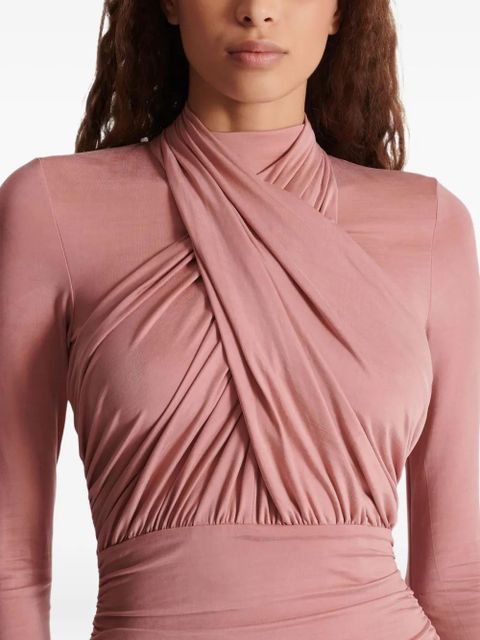 Balmain cross-neck pleated midi dress - Pink