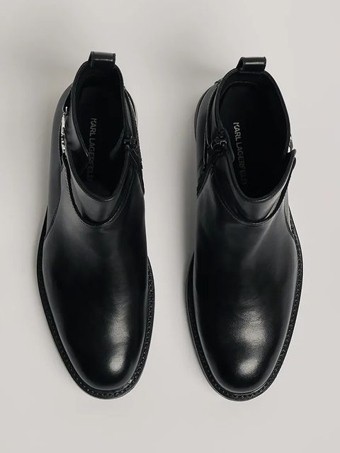 Karl Lagerfeld botki skórzane BLAKE damskie kolor czarny na płaskim obcasie KL41444