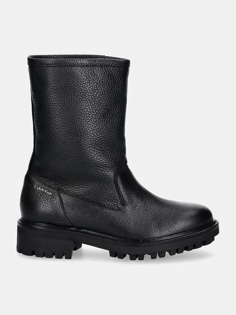 Calvin Klein botki skórzane FLAT BIKER BOOT LTH