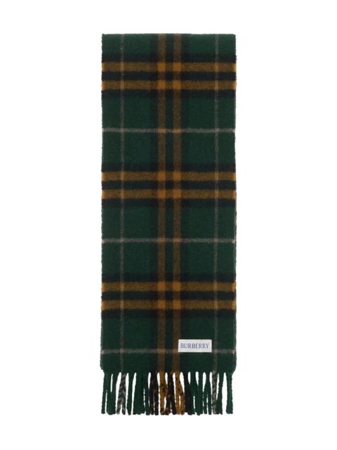 Burberry Check-pattern fringed cashmere scarf - Green - zdjęcie produktu nr 1