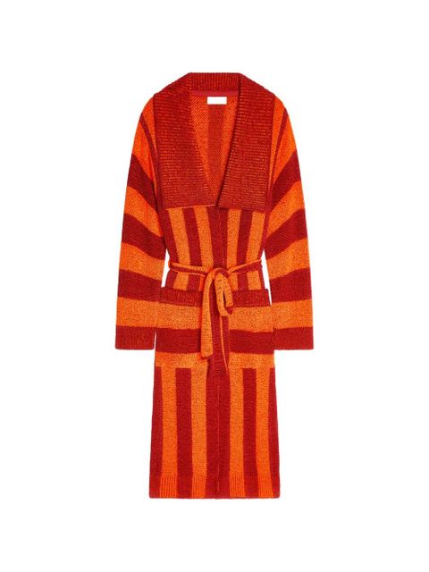 DRIES VAN NOTEN belted striped cardigan - Red - zdjęcie produktu nr 1