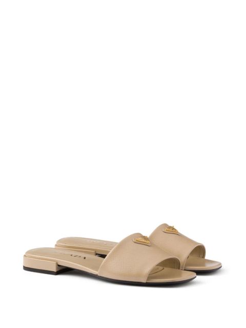 Prada Saffiano patent-leather slides - Neutrals