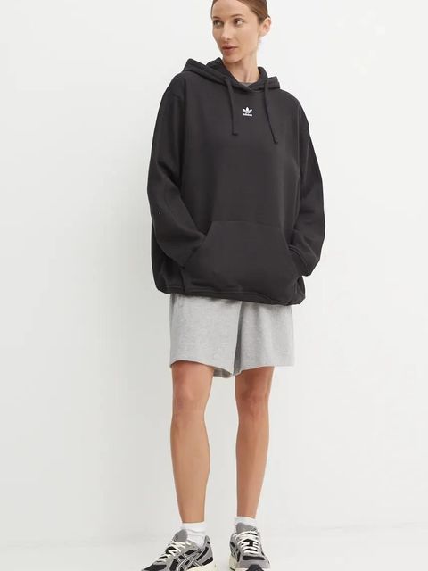 adidas Originals bluza Essential damska kolor czarny z kapturem gładka IY7344