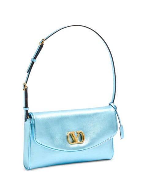 Valentino Garavani small DeVain metallic Vlogo shoulder bag - Blue
