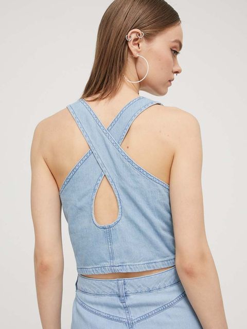 Tommy Jeans top jeansowy kolor niebieski DW0DW17799