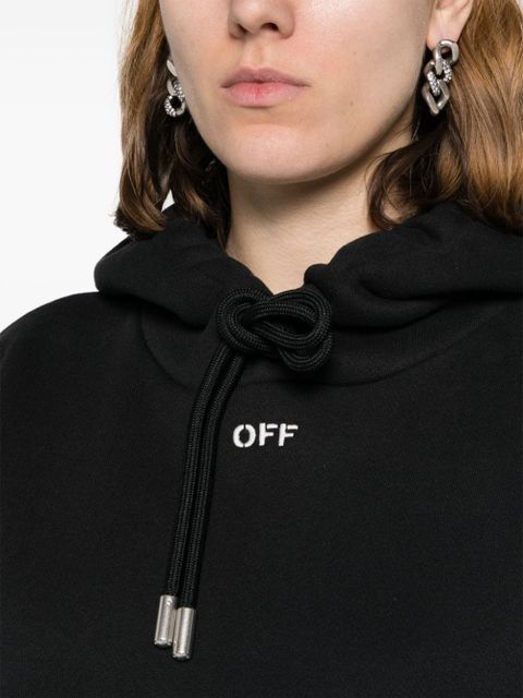 Off-White logo-embroidered cotton hoodie - Black