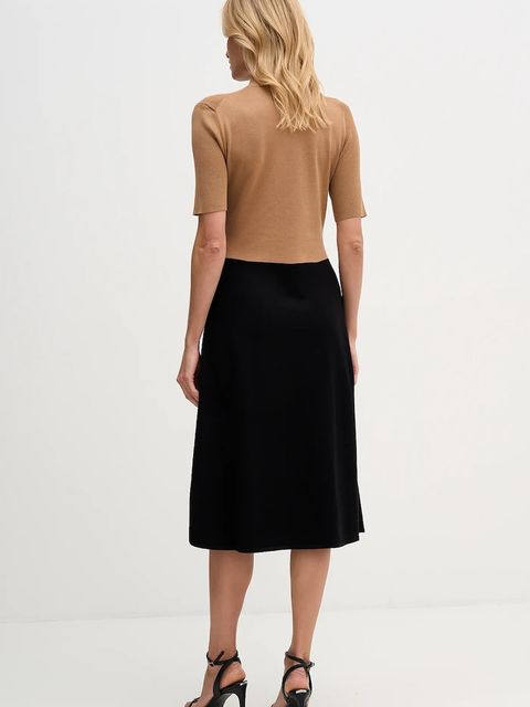 Dkny sukienka kolor brązowy midi rozkloszowana DD5D5150