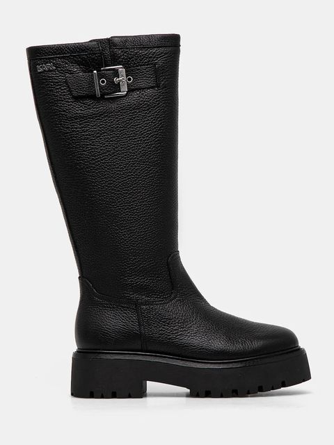 Karl Lagerfeld kozaki skórzane BURLY BIKER damskie kolor czarny na płaskim obcasie KL43490W - zdjęcie produktu nr 2