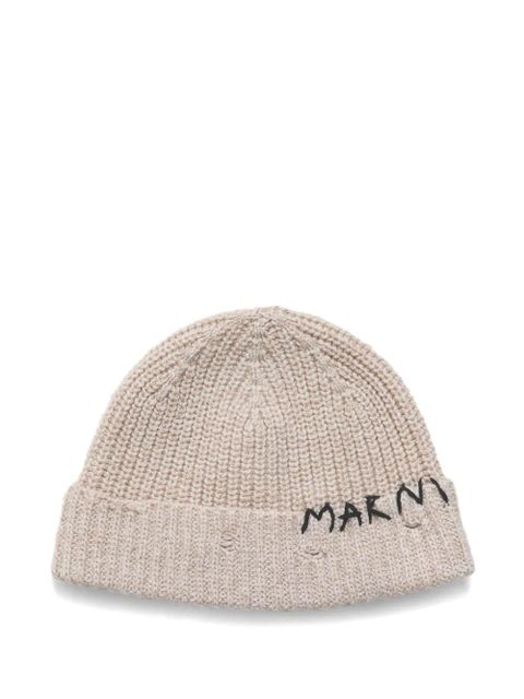 Marni logo-embroidered beanie hat - Neutrals - zdjęcie produktu nr 1