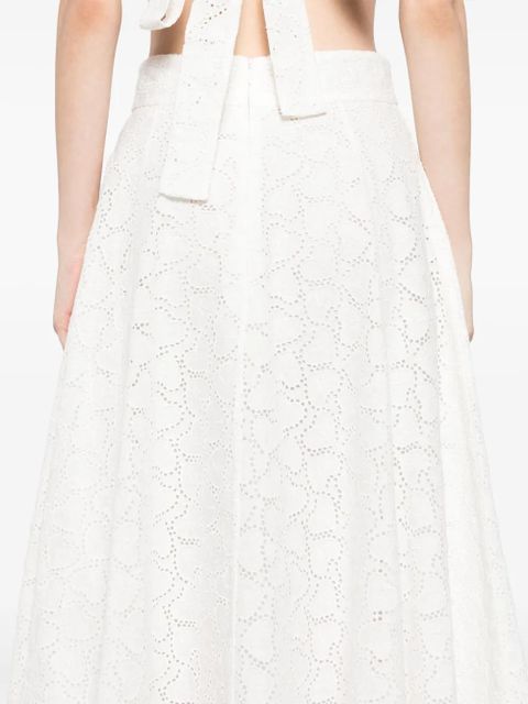 ZIMMERMANN crush embroidered midi skirt - White