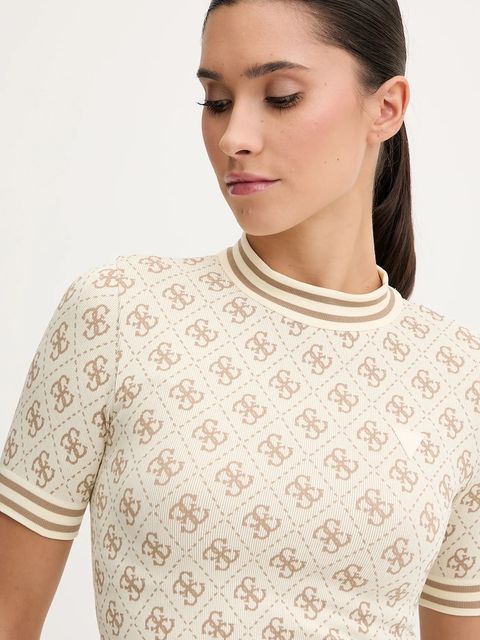 Guess t-shirt RHOMBUS damski kolor beżowy V5BP07 K2000