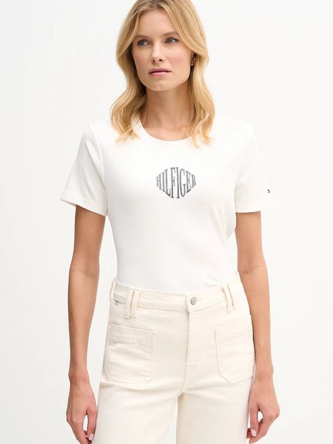 Tommy Hilfiger t-shirt bawełniany damski kolor beżowy WW0WW47880 - zdjęcie produktu nr 1