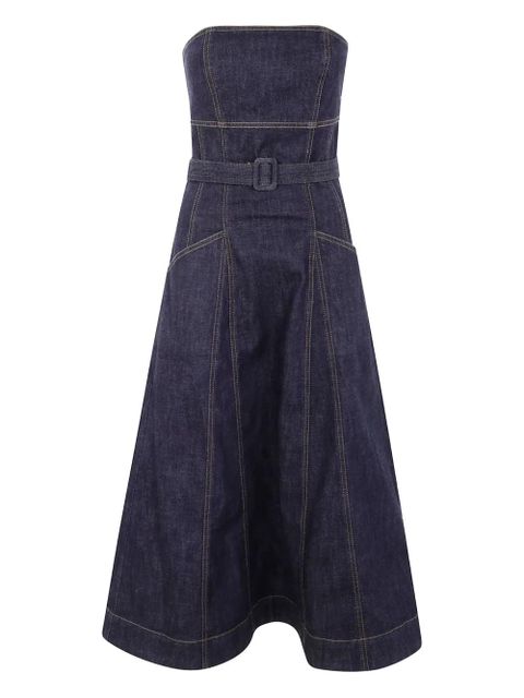 Self-Portrait strapless belted denim midi dress - Blue - zdjęcie produktu nr 1
