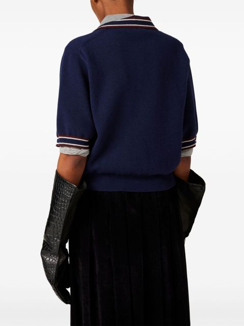 Miu Miu logo-patch polo sweater - Blue