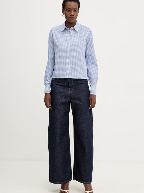 Karl Lagerfeld koszula bawełniana IKON damska kolor niebieski regular z kołnierzykiem klasycznym B1W11020