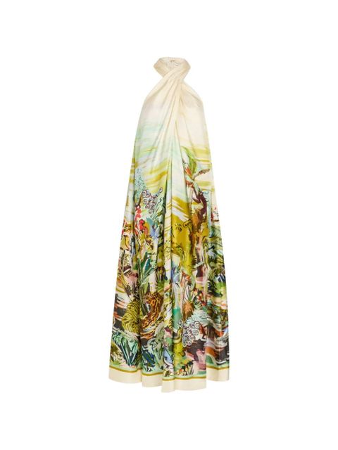 ALEMAIS Jungle Boogie halterneck silk maxi dress - Green - zdjęcie produktu nr 1