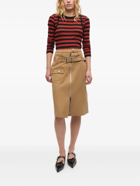 GANNI belted cotton skirt - Neutrals